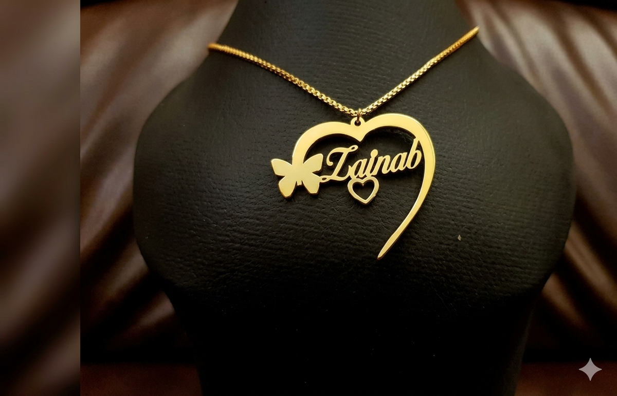 Personalized Butterfly Heart Name Necklace